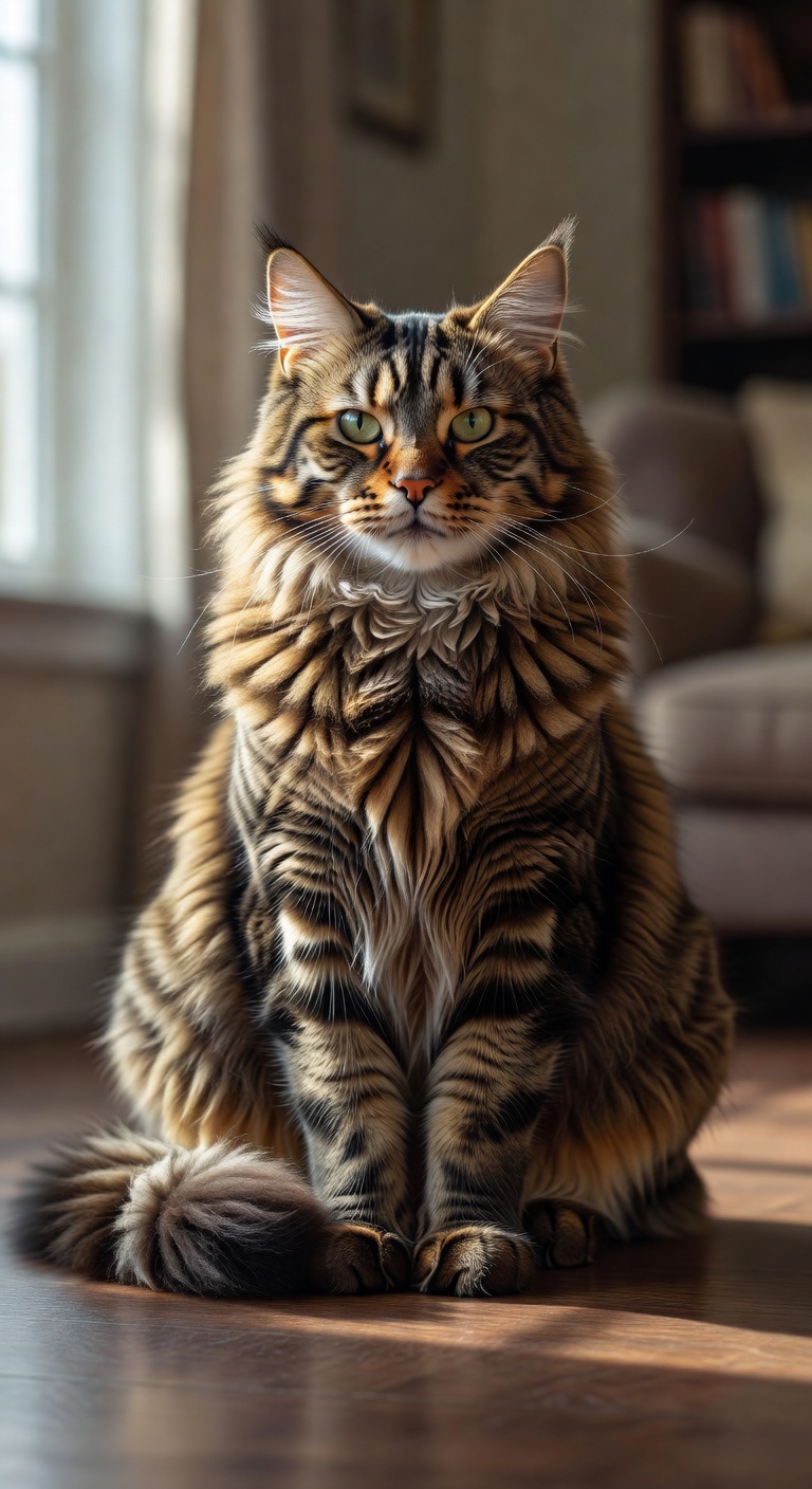 A majestic Maine Coon cat staring confidently