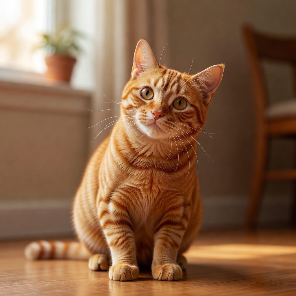Oliver, a ginger tabby cat looking curious, high quality detail